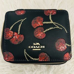 Coach Gold Black Sparkling Red Cherry 🍒 Jewelry Box NWT